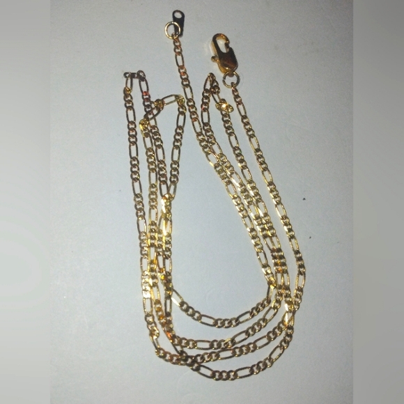 28 INCH. 1 MM WIDE 14K YELLOW GOLD PLATED  FIGERIO CHAIN LINK NECKLACE - Picture 1 of 4